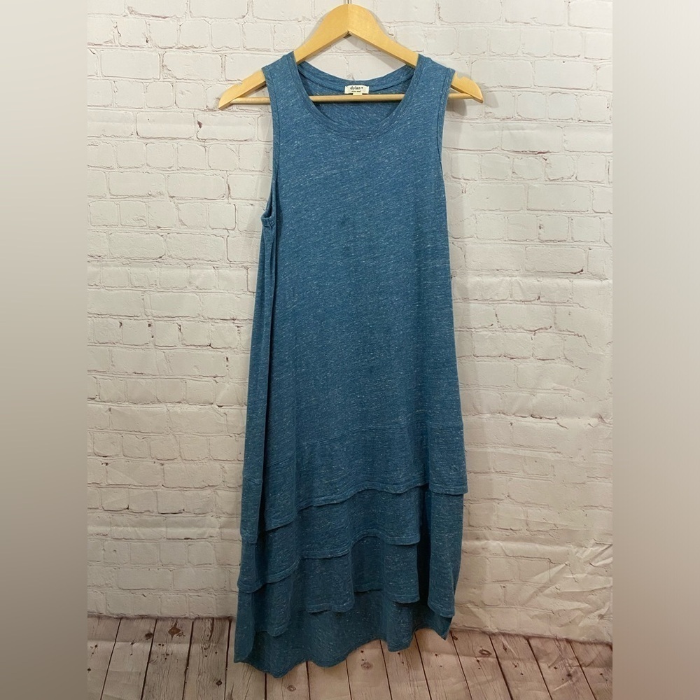 Dylan Womens XSmall Blue Heather Asymmetrical Tiered Bottom Tank Dress